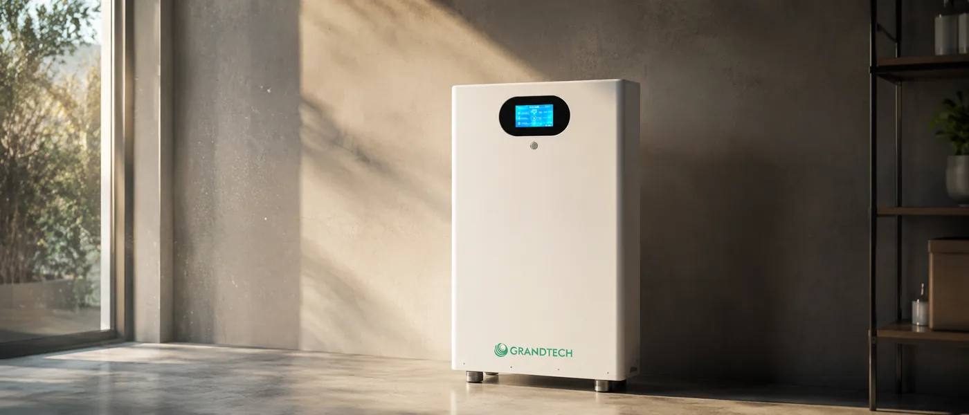 Grandtech-Batterie mit 28,67 kWh neben einem sonnigen Fenster
